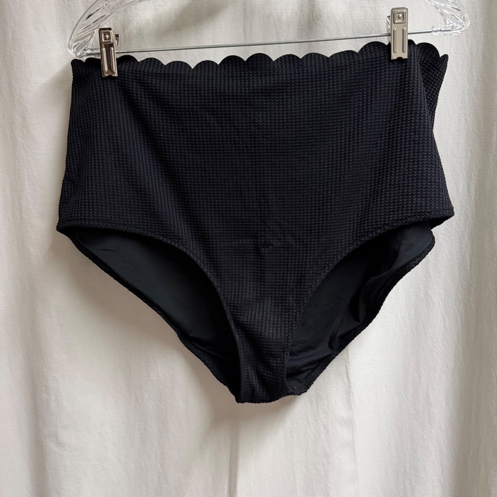 Aerie Black Waffle Scalloped High Waisted Bikini Bottom XXL Full Coverage Swim